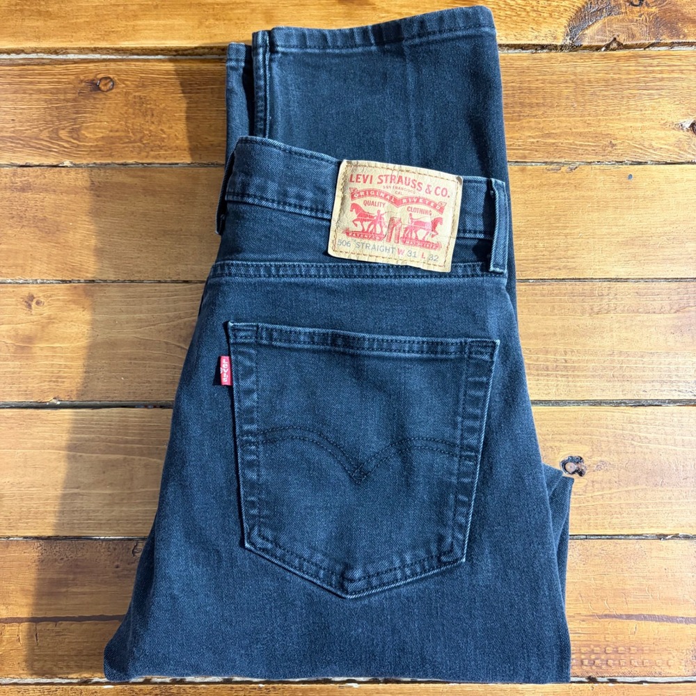 Levi's 506 Jeans Men 31x32 (Fits 31x31) Black Denim Straight Leg Casual Workwear